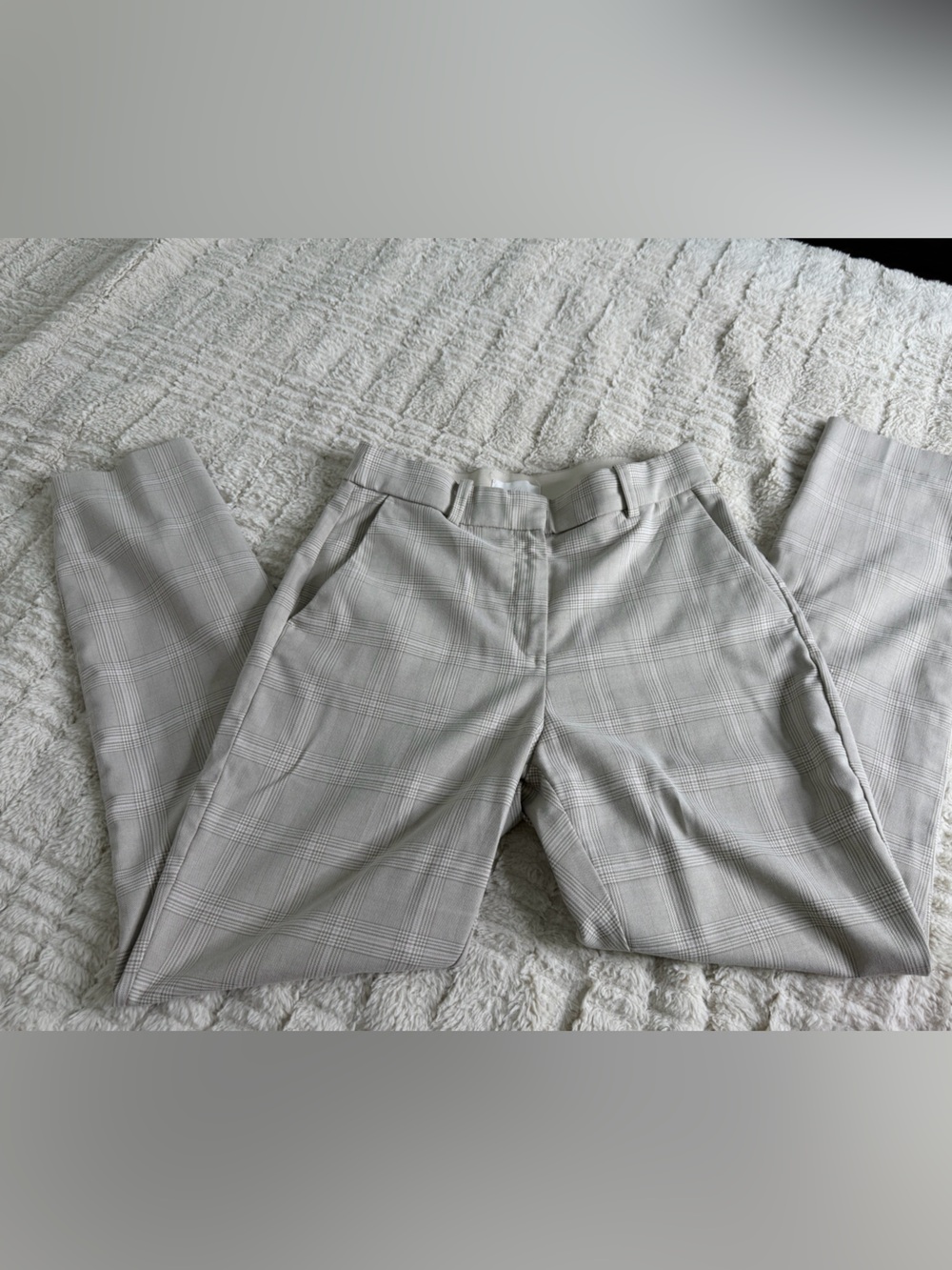 H&M Plaid High-Waist Trousers in Light Beige